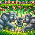 Elephants Fighting, Monkeys in Trees Watching template