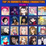 top 20 favorite female characters volume 4 | image tagged in top 20 favorite female characters volume 4,anime,videogames,comics/cartoons,movies,cute girl | made w/ Imgflip meme maker