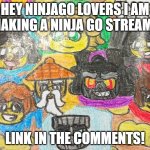 The Ninjago Team | HEY NINJAGO LOVERS I AM MAKING A NINJA GO STREAM! LINK IN THE COMMENTS! | image tagged in the ninjago team | made w/ Imgflip meme maker