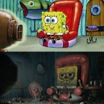 spongebob sitting in front of tv