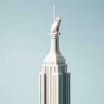 cat sitting on top of empire state building