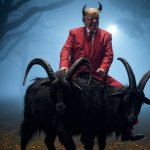 Donald Trump as Satan Riding a goat