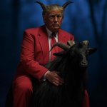 Donald Trump as Satan Riding a goat