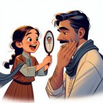 une fille qui raporte un miroir a son pere et son pere se voit d