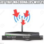 free wifi | GOT THAT MACDONALDS WIFI YO | image tagged in wifi router | made w/ Imgflip meme maker