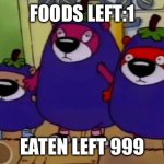 Fat Otters | FOODS LEFT:1; EATEN LEFT 999 | image tagged in eggplant costumed otters | made w/ Imgflip meme maker