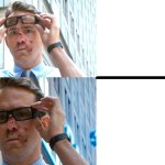 free guy ryan reynolds glasses off and on meme