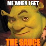 THE SAUCE | ME WHEN I GET; THE SAUCE | image tagged in shrek sexy face,shrek,the sauce,sauce,neotraditional memes,old memes | made w/ Imgflip meme maker