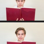 A guy reads a book and gets happier