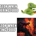 IDK. He has a BIG appetite | CASEOH WHEN ORDERING FOOD; CASEOH WHEN EATING FOOD | image tagged in blank white template,caseoh,funny | made w/ Imgflip meme maker