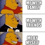 Best,Better, Blurst | ME WITH FAMILY; ME WITH FRIENDS; ME BY MYSELF | image tagged in best better blurst | made w/ Imgflip meme maker