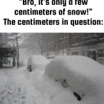 this is happening in canada rn | "Bro, it's only a few centimeters of snow!" The centimeters in question: | image tagged in snow storm,memes,blizzard,meanwhile in canada,funny | made w/ Imgflip meme maker