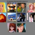 10 characters that died didn't deserve it | image tagged in 10 characters that died didn't deserve it,robin williams,mufasa,anime,toys r us,final fantasy 7 | made w/ Imgflip meme maker