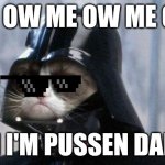 pussen darth | ME OW ME OW ME OW; YAH I'M PUSSEN DARTH | image tagged in memes,grumpy cat star wars,grumpy cat | made w/ Imgflip meme maker