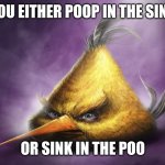 Realistic yellow angry bird | YOU EITHER POOP IN THE SINK; OR SINK IN THE POO | image tagged in realistic yellow angry bird | made w/ Imgflip meme maker