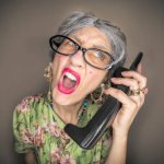 Old lady yelling at phone