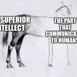 AUTISM | MY SUPERIOR INTELLECT; THE PART THAT COMMUNICATES TO HUMANS | image tagged in horse drawing | made w/ Imgflip meme maker