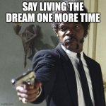 Samuel Jackson say what again | SAY LIVING THE DREAM ONE MORE TIME | image tagged in samuel jackson say what again | made w/ Imgflip meme maker