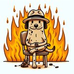 "This is fine" dog sitting in fire