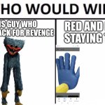 I bet the blue hand helps red hand | THIS GUY WHO CAME BACK FOR REVENGE; RED AND BLUE STAYING TRUE | image tagged in memes,who would win | made w/ Imgflip meme maker