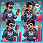 Four full images, Crypto Bro, Spiked dark hair, sweatshirt, fitt