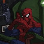 Spiderman sitting and thinking