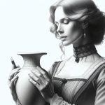 A woman holding a vaze