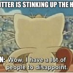 Cat litter meme | CAT LITTER IS STINKING UP THE HOUSE; ETHAN: | image tagged in wow i have a lot of people to disappoint | made w/ Imgflip meme maker