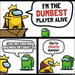 Among Us dumbest player | I CALL OUT EVERYONE EVEN WHEN THEY AREN’T SUS | image tagged in among us dumbest player | made w/ Imgflip meme maker