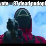 imma nut!!! | 1 upvote = 87 dead pedophiles | image tagged in squid game guard | made w/ Imgflip meme maker