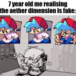 Minecraft meme | 7 year old me realising the aether dimension is fake: | image tagged in sobbing boyfriend,minecraft,meme,sfw,aether,clickbait | made w/ Imgflip meme maker