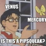 Solarballs meme | VENUS; MERCURY; IS THIS A PIPSQUEAK? | image tagged in memes,is this a pigeon,solarballs | made w/ Imgflip meme maker