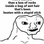 When you hit every branch falling out of the idiot tree | That's dumber than a box of rocks
 inside a bag of wet hair
 that's been beaten with a stupid stick | image tagged in dumb guy,box,hair,stupid | made w/ Imgflip meme maker