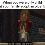 I used to rule the world | When you were only child but your family adopt an older kid | image tagged in i used to rule the world | made w/ Imgflip meme maker