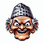 an old face wiith nepali dhakatopi on its head with cartoonish m