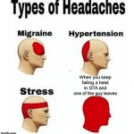 Types of Headaches meme | When you keep failing a heist in GTA and one of the guy leaves | image tagged in types of headaches meme | made w/ Imgflip meme maker