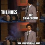 Why would they do this | THE HOES; THE CRINGE HOMIE; WHO SCARED THE HOES AWAY | image tagged in why would they do this | made w/ Imgflip meme maker