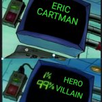 Plankton's analyzer | ERIC CARTMAN; HERO; VILLAIN | image tagged in plankton's analyzer,eric cartman,south park,comedy central,viacomcbs,paramount | made w/ Imgflip meme maker