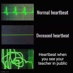 heartbeat rate | Heartbeat when you see your teacher in public | image tagged in heartbeat rate | made w/ Imgflip meme maker