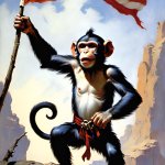 Monkey waving flag