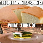 Funny | WHAT PEOPLE MEAN BY SPONGE CAKE; WHAT I THINK OF: | image tagged in sponge cake | made w/ Imgflip meme maker