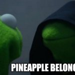 Evil Kermit | PINEAPPLE BELONGS ON PIZZA | image tagged in memes,evil kermit | made w/ Imgflip meme maker