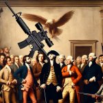 historical painting of the Founding Fathers, with one of them ho