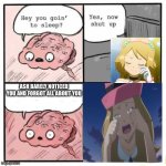 Serena following the events of Pokèmon Journeys | ASH BARELY NOTICED YOU AND FORGOT ALL ABOUT YOU | image tagged in hey you going to sleep | made w/ Imgflip meme maker