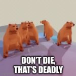 !!!! | DON’T DIE, THAT’S DEADLY | image tagged in gifs,memes,dank memes,wtf,dark humor,funny memes | made w/ Imgflip video-to-gif maker