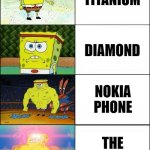 Sponge Finna Commit Muder | TITANIUM; DIAMOND; NOKIA PHONE; THE BRO CODE | image tagged in sponge finna commit muder | made w/ Imgflip meme maker