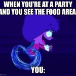 FR guys :)) | WHEN YOU'RE AT A PARTY AND YOU SEE THE FOOD AREA:; YOU: | image tagged in mac high on sugar p,funny memes,relatable memes,goofy ahh | made w/ Imgflip meme maker