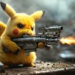 realistic pikachu with a gun meme