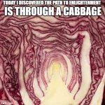cabbage path to enlightenment | TODAY I DISCOVERED THE PATH TO ENLIGHTENMENT; IS THROUGH A CABBAGE | image tagged in cabbage path to enlightenment | made w/ Imgflip meme maker