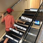 Cybersecurity beginners | HACKING; EXPLOITATION; NETWORKS 101; WINDOWS/LINUX | image tagged in skipping steps | made w/ Imgflip meme maker